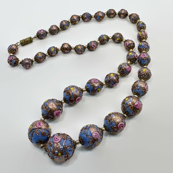 Wedding Cake Beads, Art Deco Necklace, Blue, Venetian, Italian Glass, 20s, 30s - Picture 4 of 4